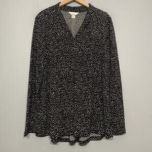 Polka Dot Tunic Size Large Black White Easy Care Knit Top Chic Travel Preppy